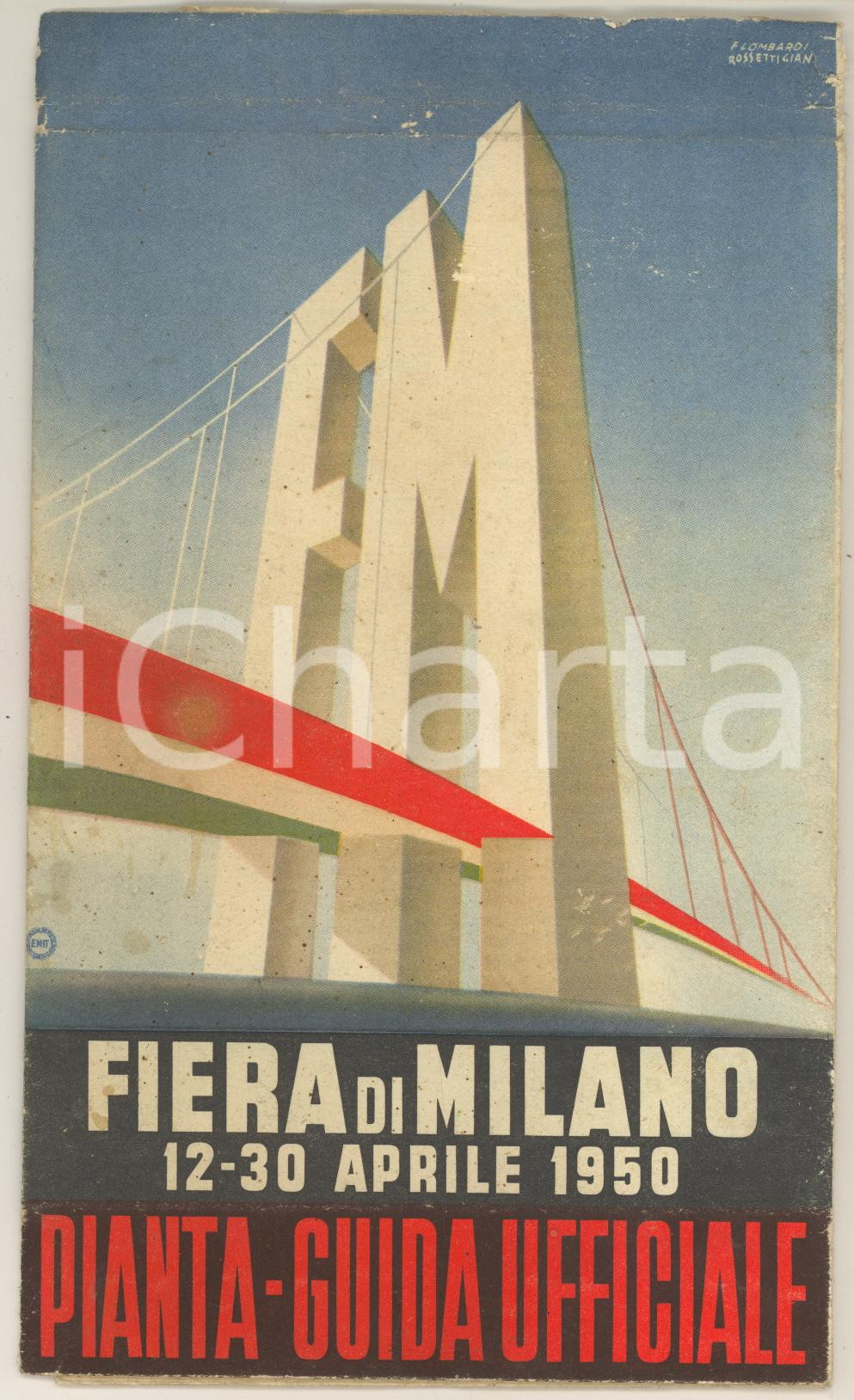 Materiale pubblicitario d’epoca 1950 FIERA DI MILANO Pianta  Guida ufficiale Pieghevole pubblicità BOCCASILE 1