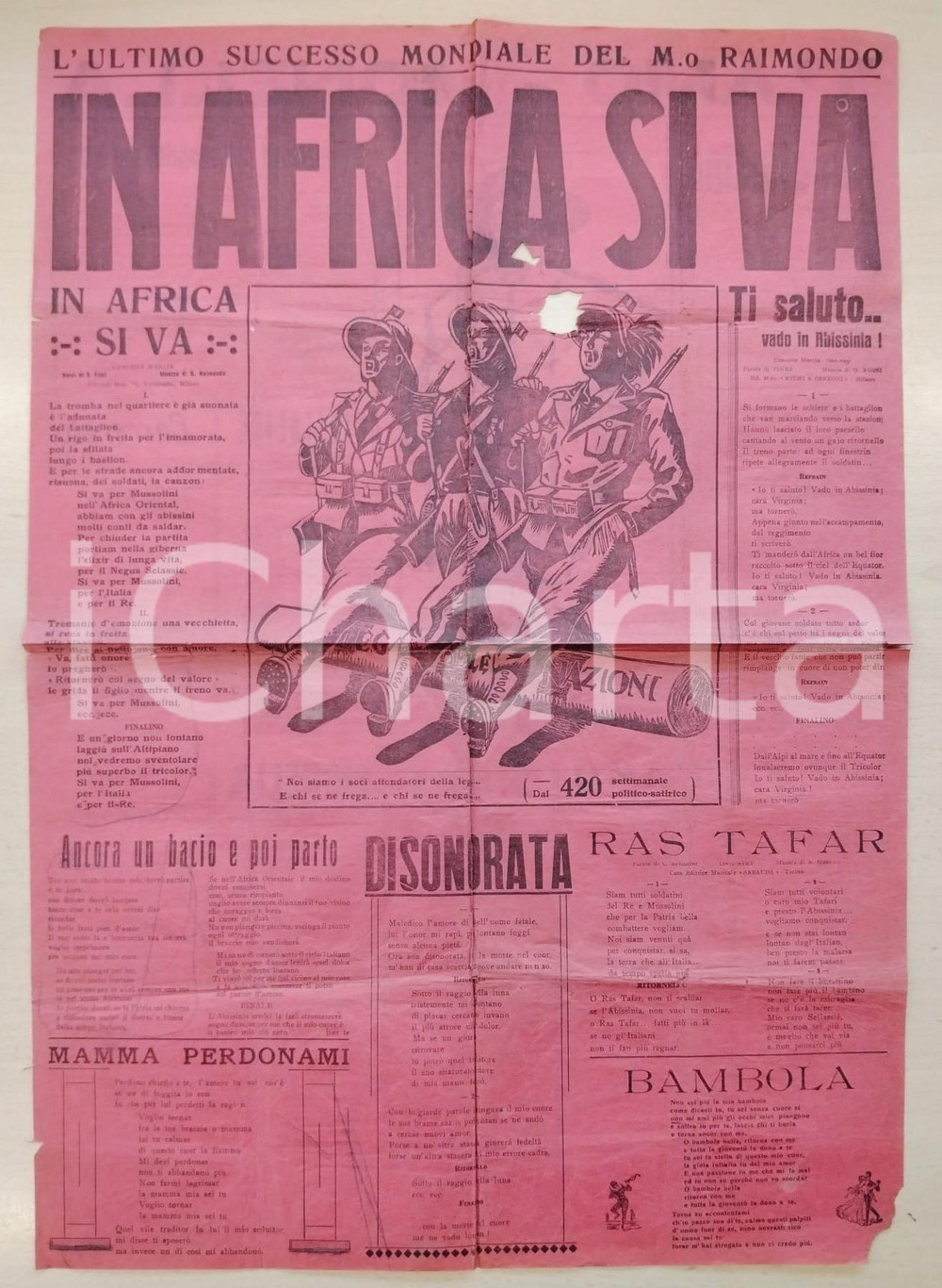 Libro, pubblicazione d epoca 1930 ca Giovanni RAIMONDO In Africa si va!  Manifesto con i testi delle canzoni 1