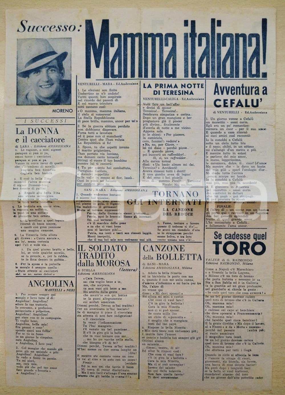 Libro, pubblicazione d epoca 1950 ca MAMMA ITALIANA! Dove sta Zazà? Manifesto con testi di canzoni 1