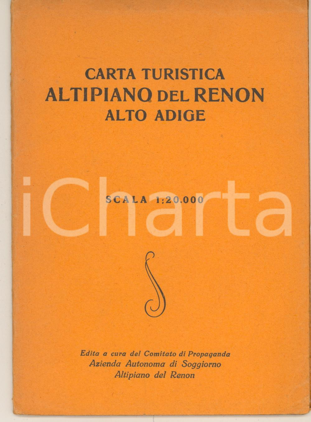 Mappa, planimetria storica 1940 ca ALTO ADIGE  Altipiano del RENON  Carta turistica a colori 50x64 cm 1