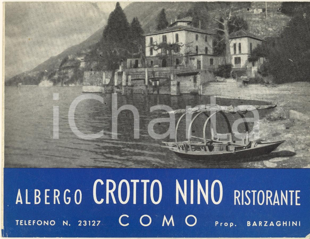 Materiale pubblicitario d’epoca 1960 ca COMO Albergo CROTTO NINO Ristorante Pieghevole pubblicitario 1