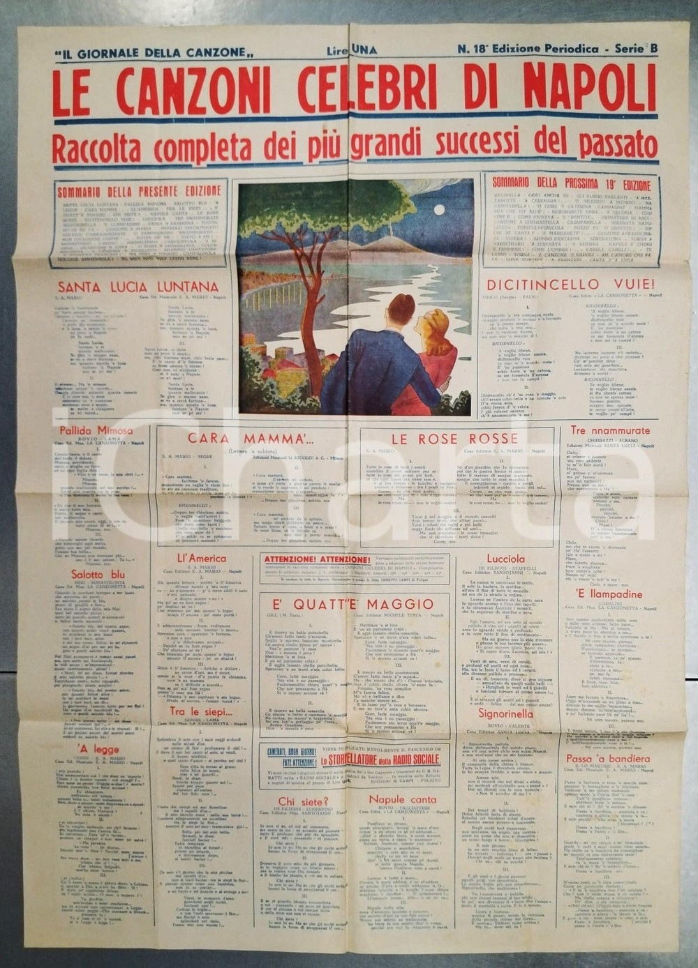 Libro, pubblicazione d epoca 1940 ca CANZONI CELEBRI DI NAPOLI Giornale della canzone n.18 Serie B Manifesto 1