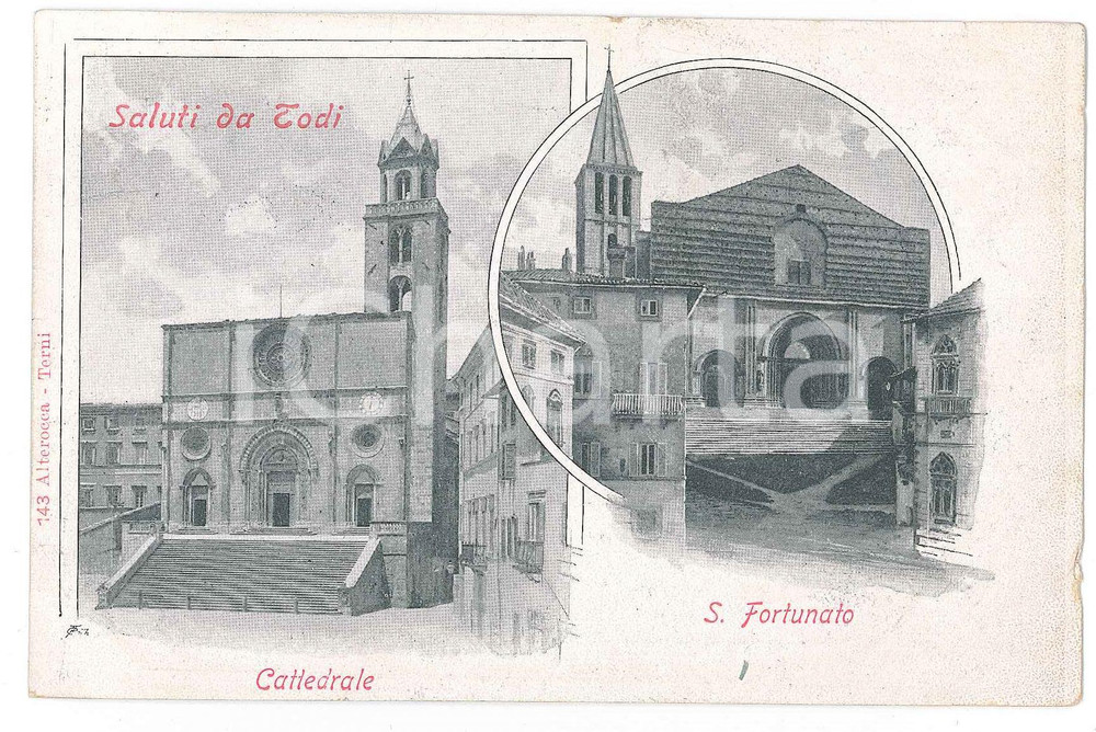 Cartolina originale da collezione 1902 TODI PG Cattedrale e Chiesa di San Fortunato  Cartolina FP VG 1
