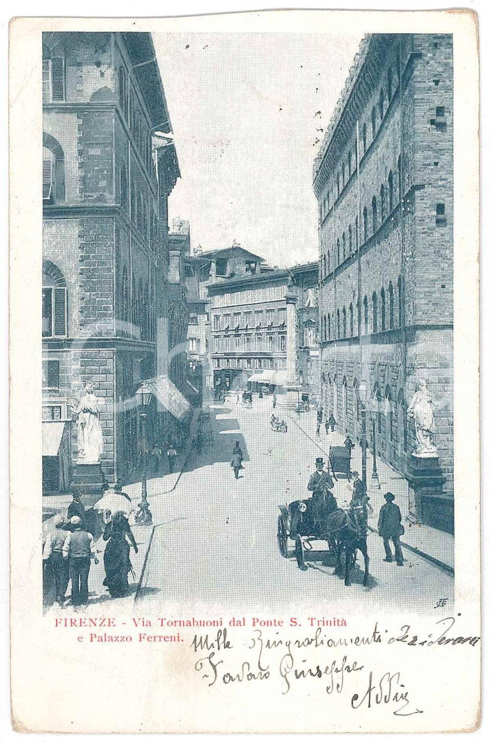 Cartolina originale da collezione 1902 FIRENZE Carrozza in Via Tornabuoni  Palazzo SPINI FERONI Cartolina FP VG 1