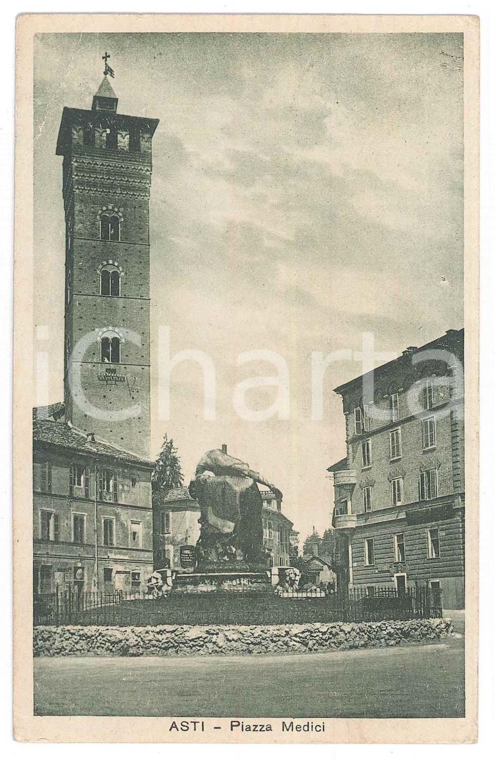 Cartolina originale da collezione 1935 ASTI Piazza Medici e Torre Troyana  Cartolina FP VG 1