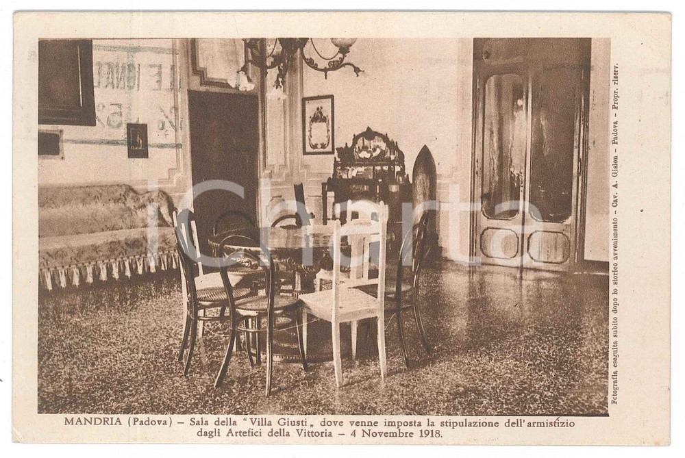 Cartolina originale da collezione 1936 MANDRIA Villa Giusti  Stanza dove venne stipulato Armistizio WW1 Cartolina 1