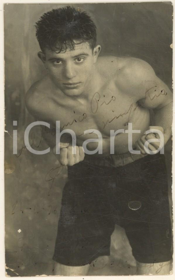 Autografo originale 1930 ca BOXE Gino CATTANEO pugile  Foto con AUTOGRAFO DANNEGGIATA RARA 1