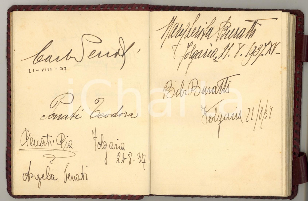 Autografo originale 1937 FOLGARIA Diario degli amici di Monza  AUTOGRAFI KULLMANN  MARTINETTI 1
