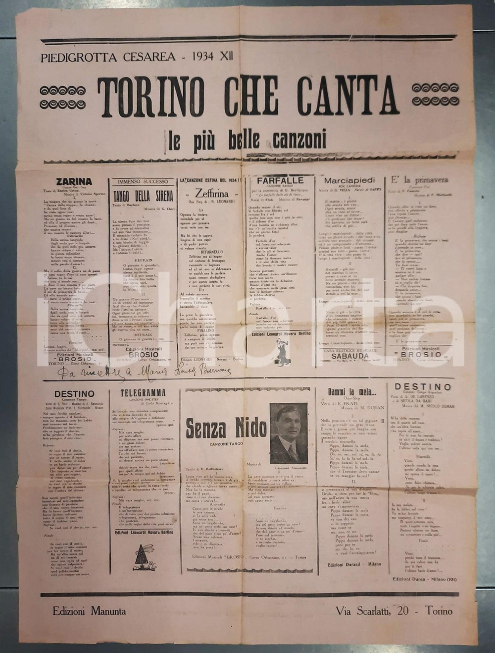Libro, pubblicazione d epoca 1934 PIEDIGROTTA CESAREA Torino che canta  Manifesto Edizioni MANUNTA 1