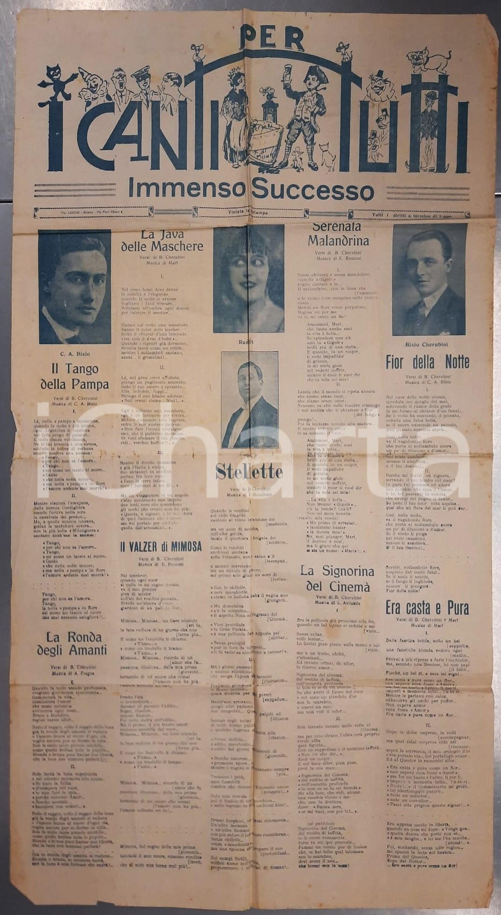 Libro, pubblicazione d epoca 1930 ca Bixio CHERUBINI I canti per tutti  Manifesto con testi di canzoni 1