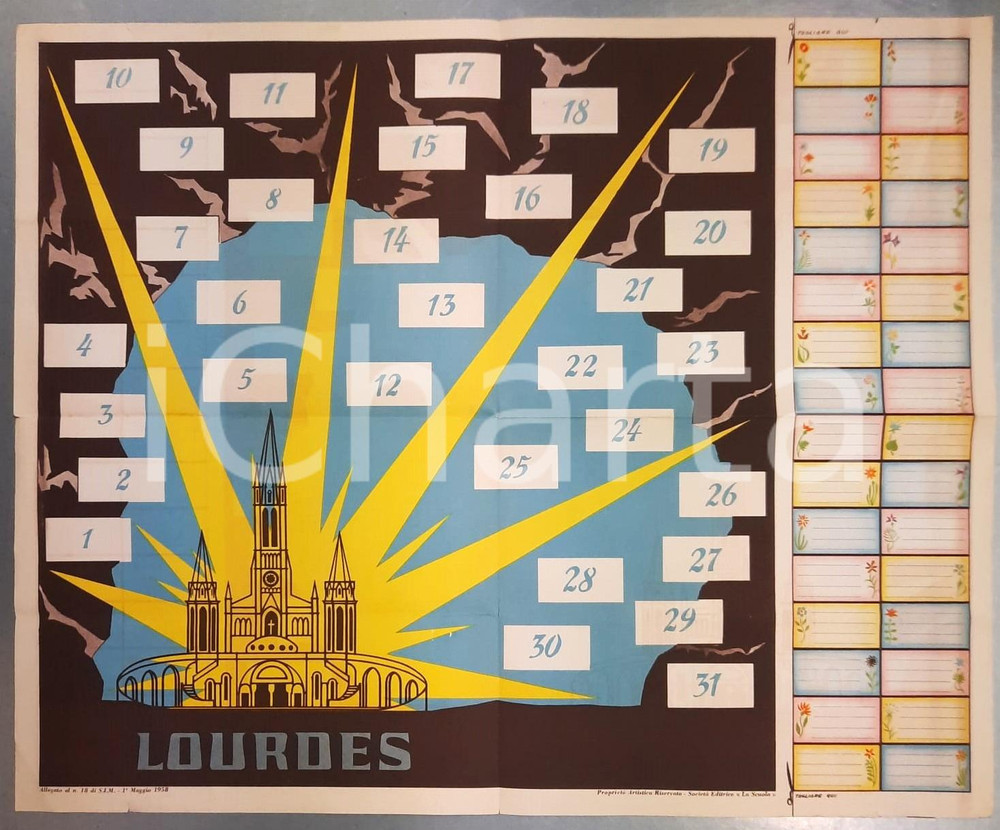 Oggetto da collezione cartaceo 1958 LOURDES Poster con biglietti da ritagliare SIM Scuola Italiana Moderna 1