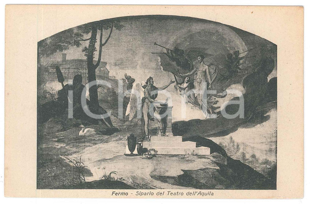 Cartolina originale da collezione 1920 ca FERMO Sipario del Teatro dell Aquila  Cartolina FP NV 1