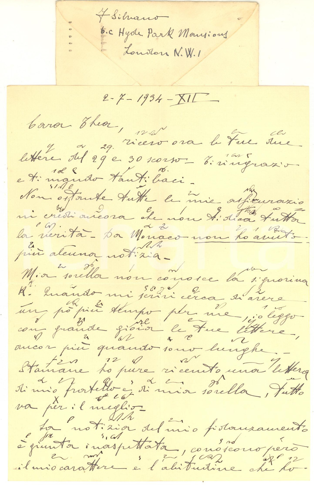 Manoscritto, lettera originale 1934 LONDON Lettera di un emigrato alla fidanzata CURIOSA stenografia 1