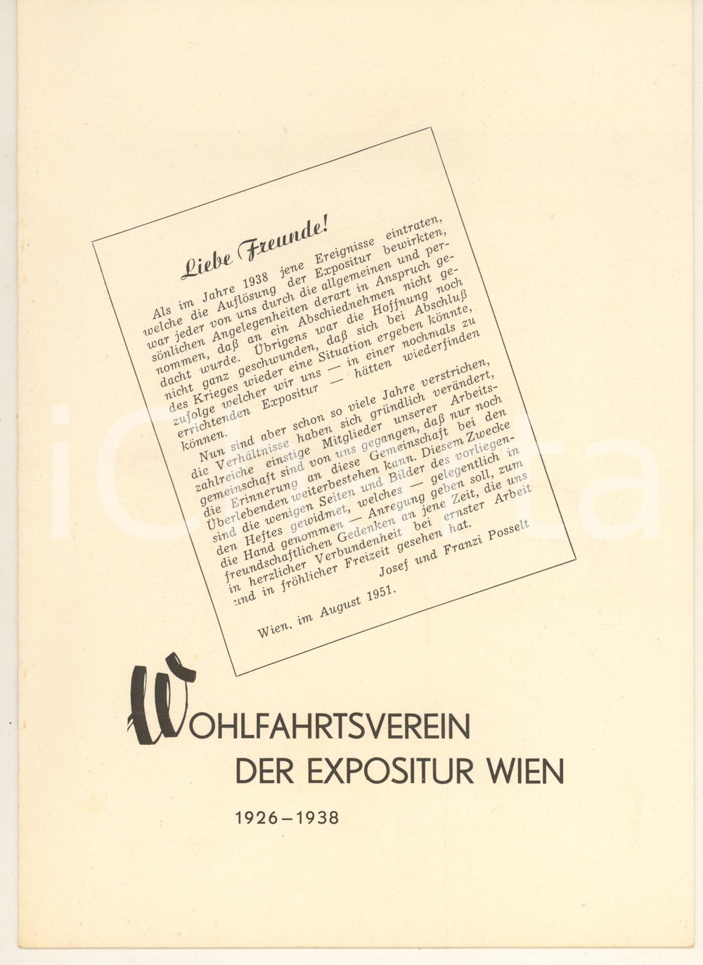 Libro, pubblicazione d epoca 1951 Wohlfahrtsverein der Expositur Wien 19261938  Pieghevole 12 pp. 1