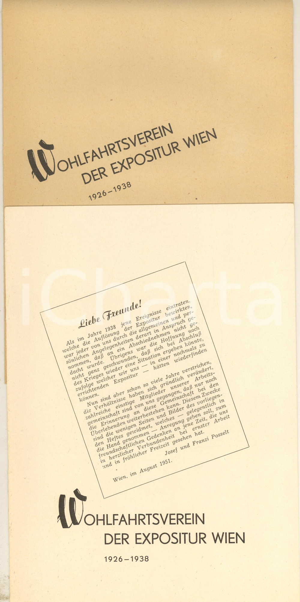 Libro, pubblicazione d epoca 1951 Wohlfahrtsverein der Expositur Wien 19261938 Pieghevole 12 pp. 1