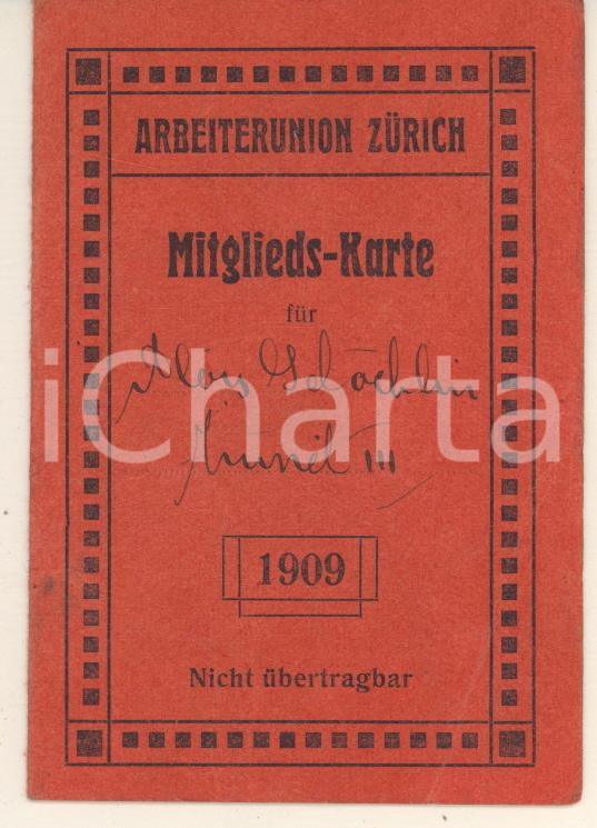 Oggetto da collezione cartaceo 1909 Arbeiterunion ZURICH  Mitgliedskarte Alois SCHOCHLIN 1