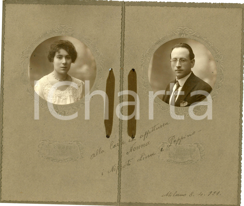 Fotografia d epoca originale 1921 MILANO Ritratto dei coniugi Lina e Peppino  Foto A. BADODI Via Brera 5 1
