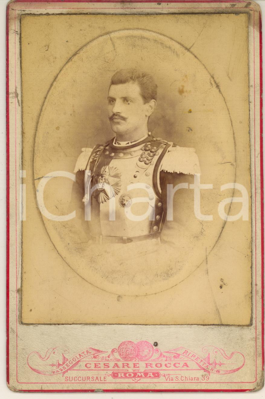 Fotografia d epoca originale 1890 ca ROMA REGIO ESERCITO  Ritratto di corazziere Foto Cesare Rocca 11x16 cm 1