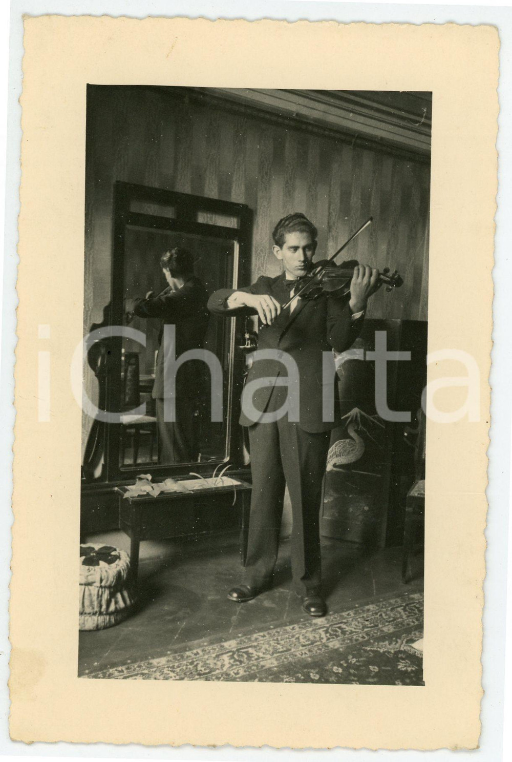 Fotografia d epoca originale 1935 ca ITALIA Violinista allo specchio  Foto ANONIMA 9x14 cm 1