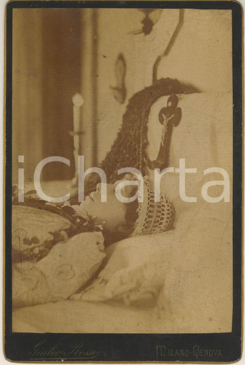 Fotografia d epoca originale 1900 ca Ritratto di donna POST MORTEM Foto Giulio ROSSI 11x16 cm RARA 1