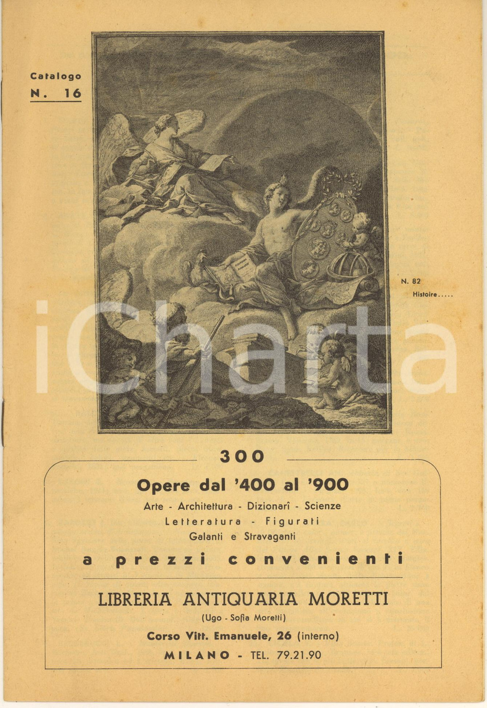 Materiale pubblicitario d’epoca 1950 MILANO corso Vittorio Emanuele  Libreria antiquaria MORETTI Catalogo n°16 1