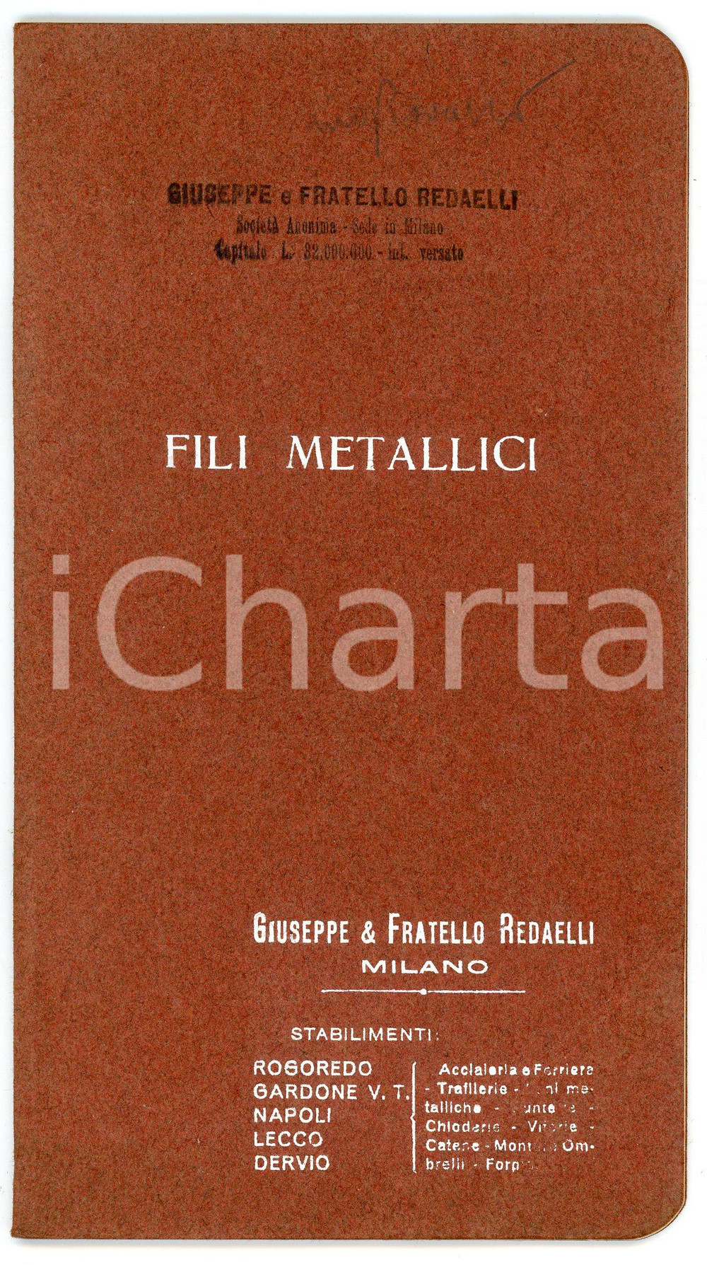 Materiale pubblicitario d’epoca 1960 ca MILANO  ROGOREDO Giuseppe REDAELLI Fili metallici  Catalogo 1