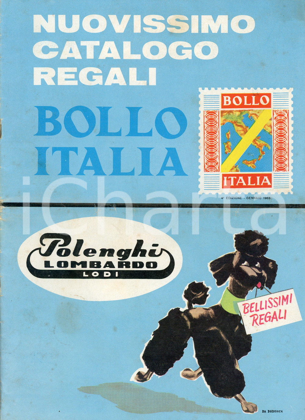 Materiale pubblicitario d’epoca 1963 LODI Polenghi Lombardo  Catalogo regali BOLLO ITALIA Ill. DUDOVICH 1