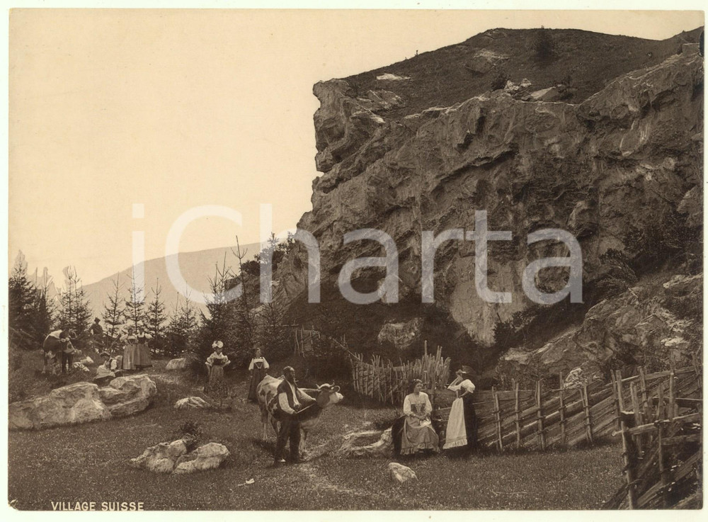 Fotografia d epoca originale 1896 GENEVE  Exposition Nationale Suisse  Village Suisse Photo 22x17 cm 1