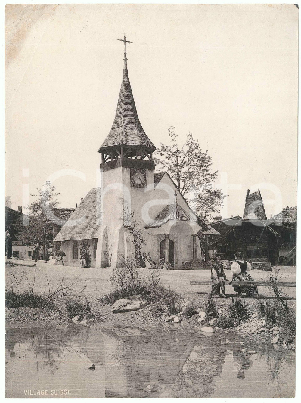 Fotografia d epoca originale 1896 GENEVE Exposition Nationale Suisse  Village Suisse  Photo 17x22 cm 1