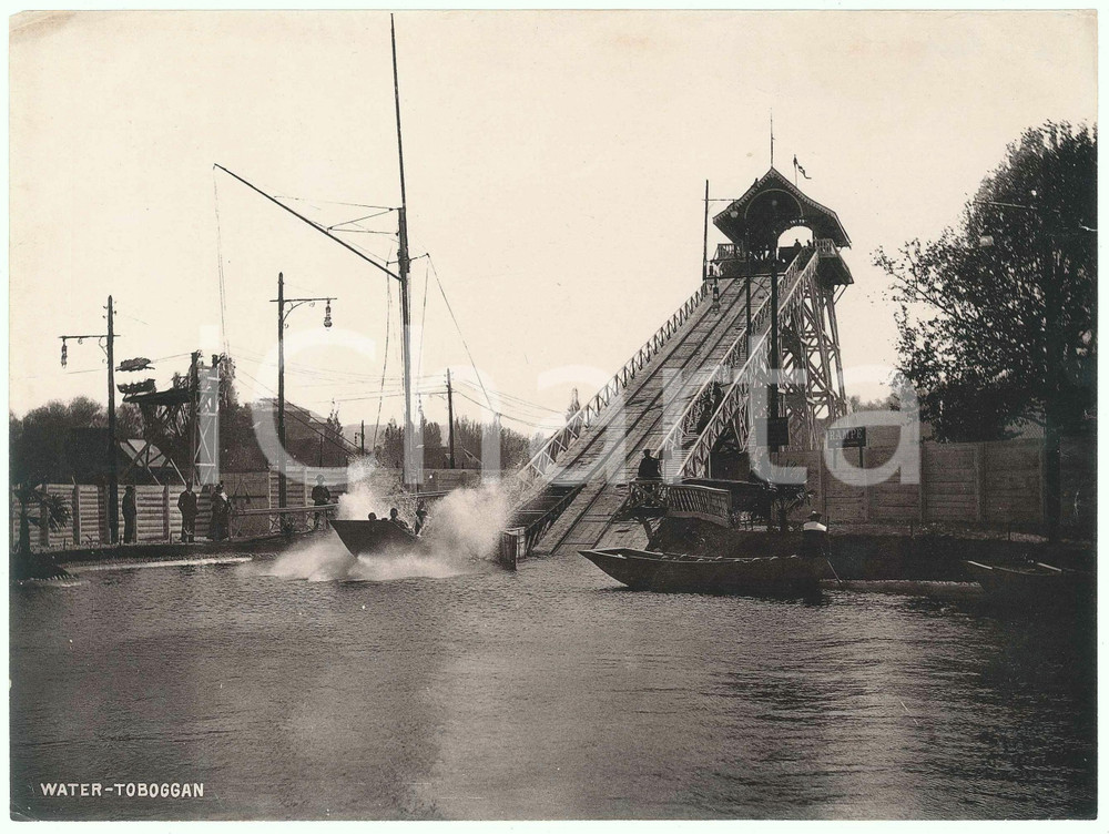 Fotografia d epoca originale 1896 GENEVE  Exposition Nationale Suisse  Water Toboggan Photo 22x17 cm 1