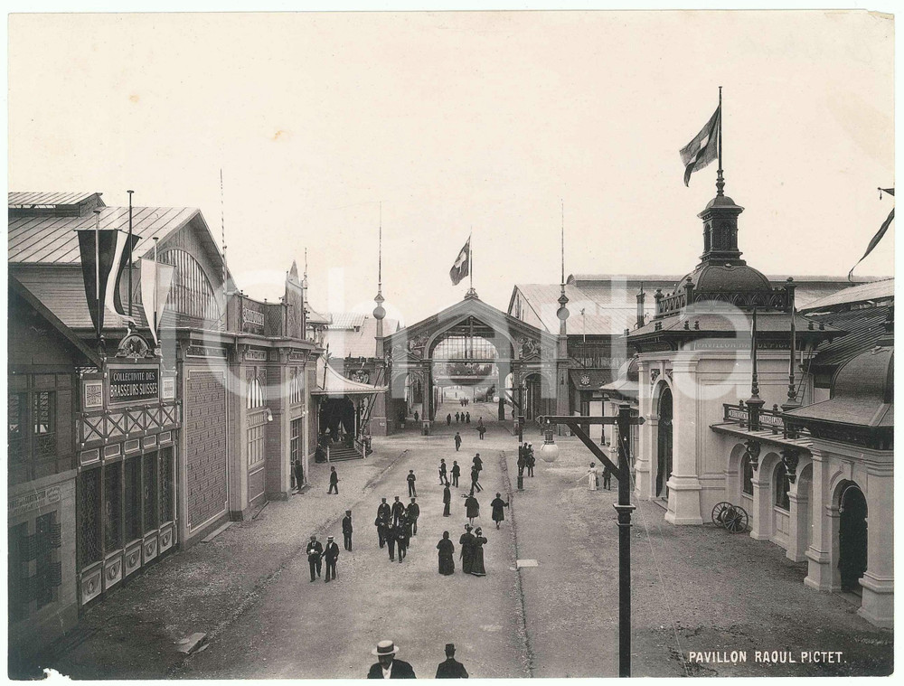 Fotografia d epoca originale 1896 GENEVE Exposition Nationale Suisse  Pavillon Raoul Pictet Photo 22x17 cm 1