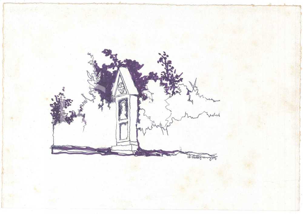 Opera d’arte autentica 1975 Area di PADOVA Achille GAMBERINI  Tempietto votivo  Disegno 25x17 cm 1