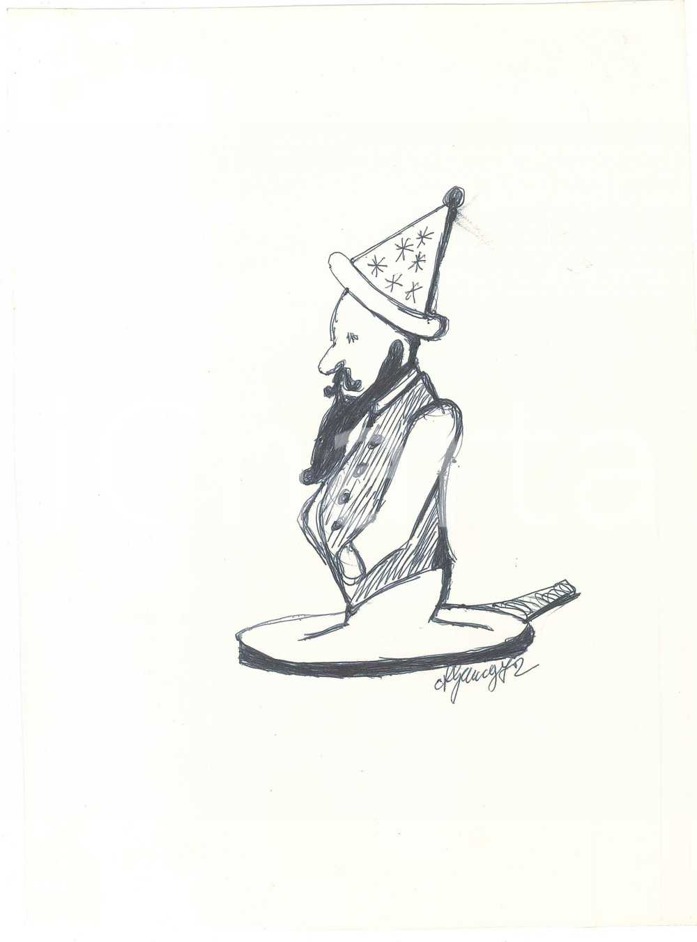 Opera d’arte autentica 1972 PADOVA Achille GAMBERINI  Il Gran Sultano Disegno 20x28 cm 1