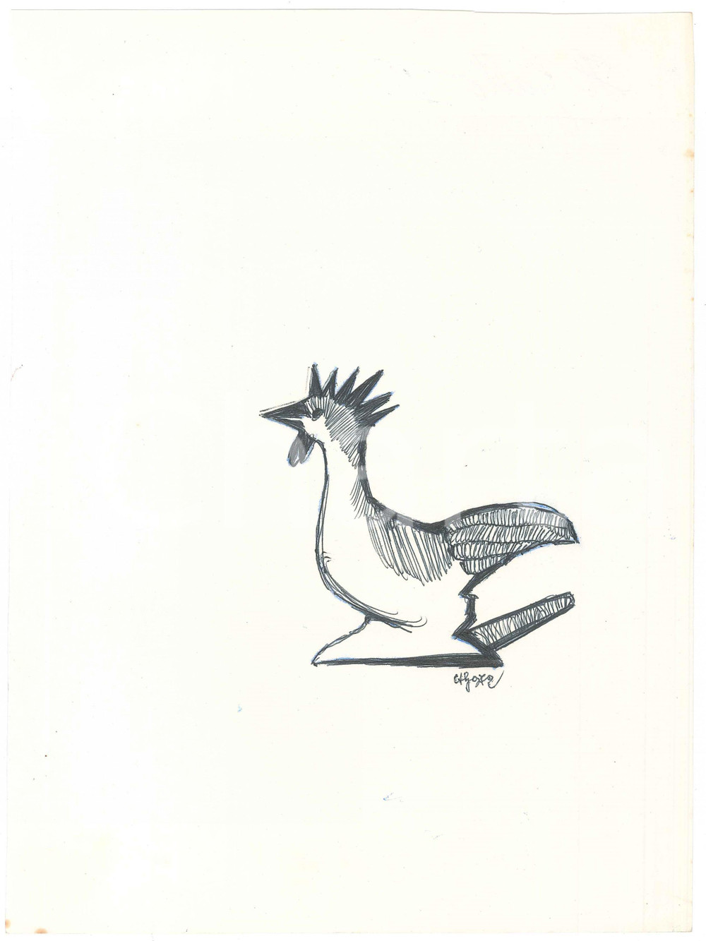 Opera d’arte autentica 1972 PADOVA Achille GAMBERINI  Il Gallo Disegno 20x28 cm 1