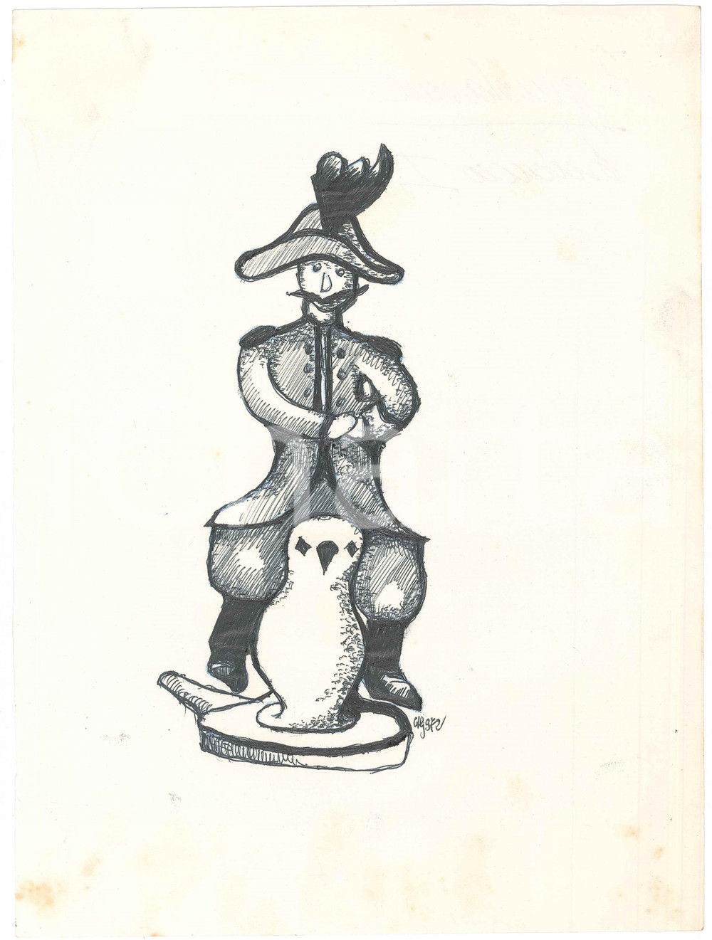 Opera d’arte autentica 1972 PADOVA Achille GAMBERINI  Il gendarme Disegno 20x28 cm 1