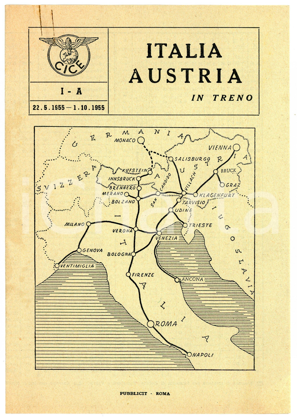Oggetto da collezione cartaceo 1955 CICE Centre d information Chemins de fer Européns ITALIA  AUSTRIA IN TRENO 1