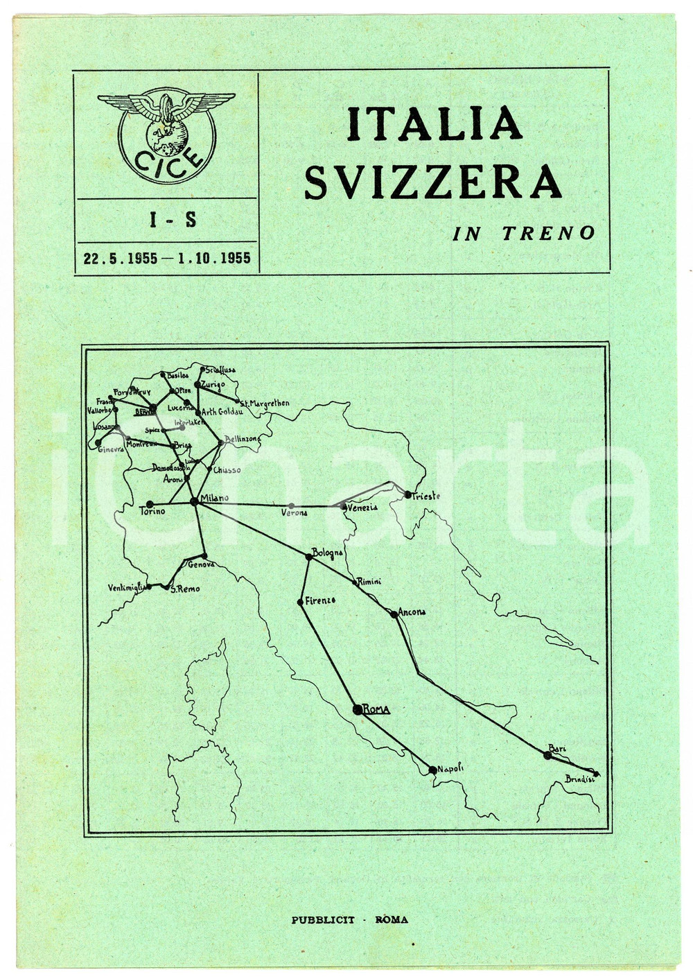 Oggetto da collezione cartaceo 1955 CICE Centre information Chemins de fer Européns ITALIA  SVIZZERA IN TRENO 1