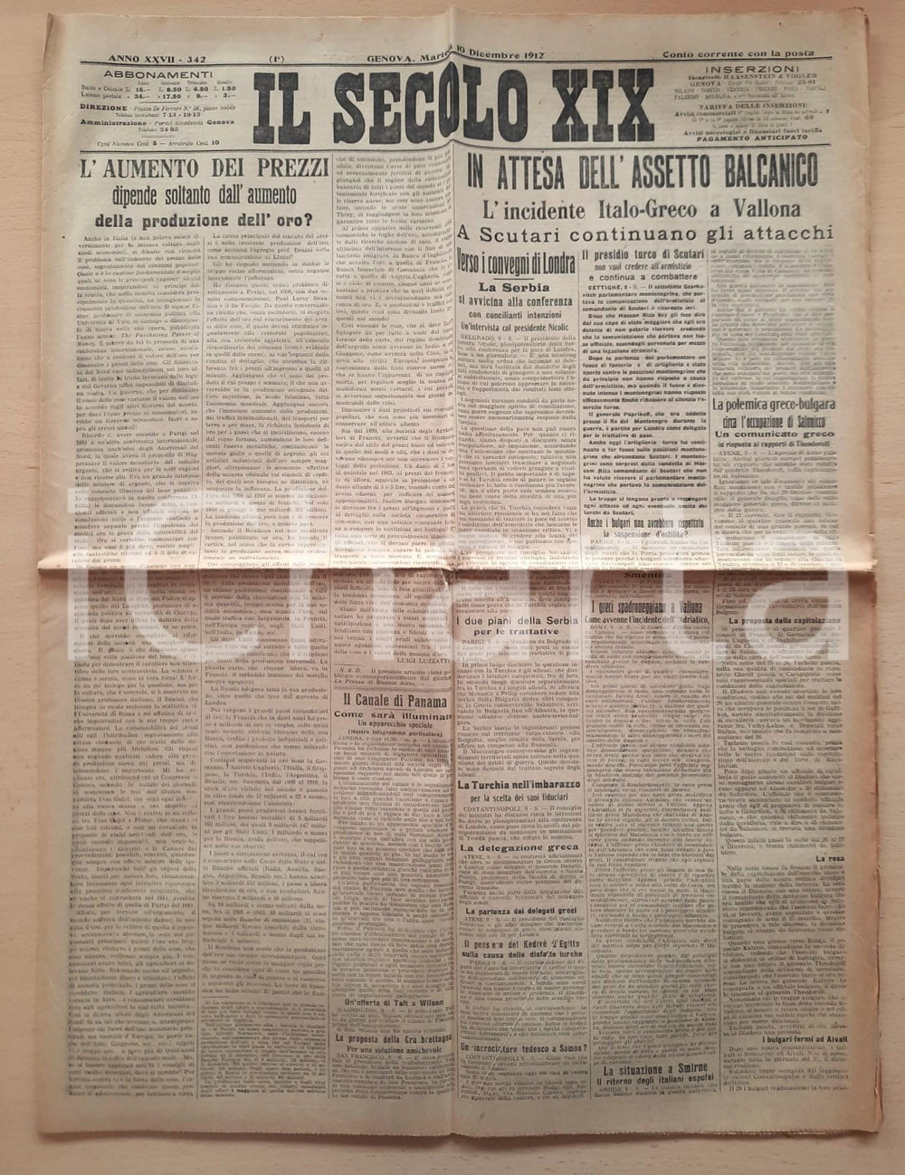Giornale, rivista storica 1912 IL SECOLO XIX  Prima guerra balcanica  Attacchi a Scutari Giornale 1