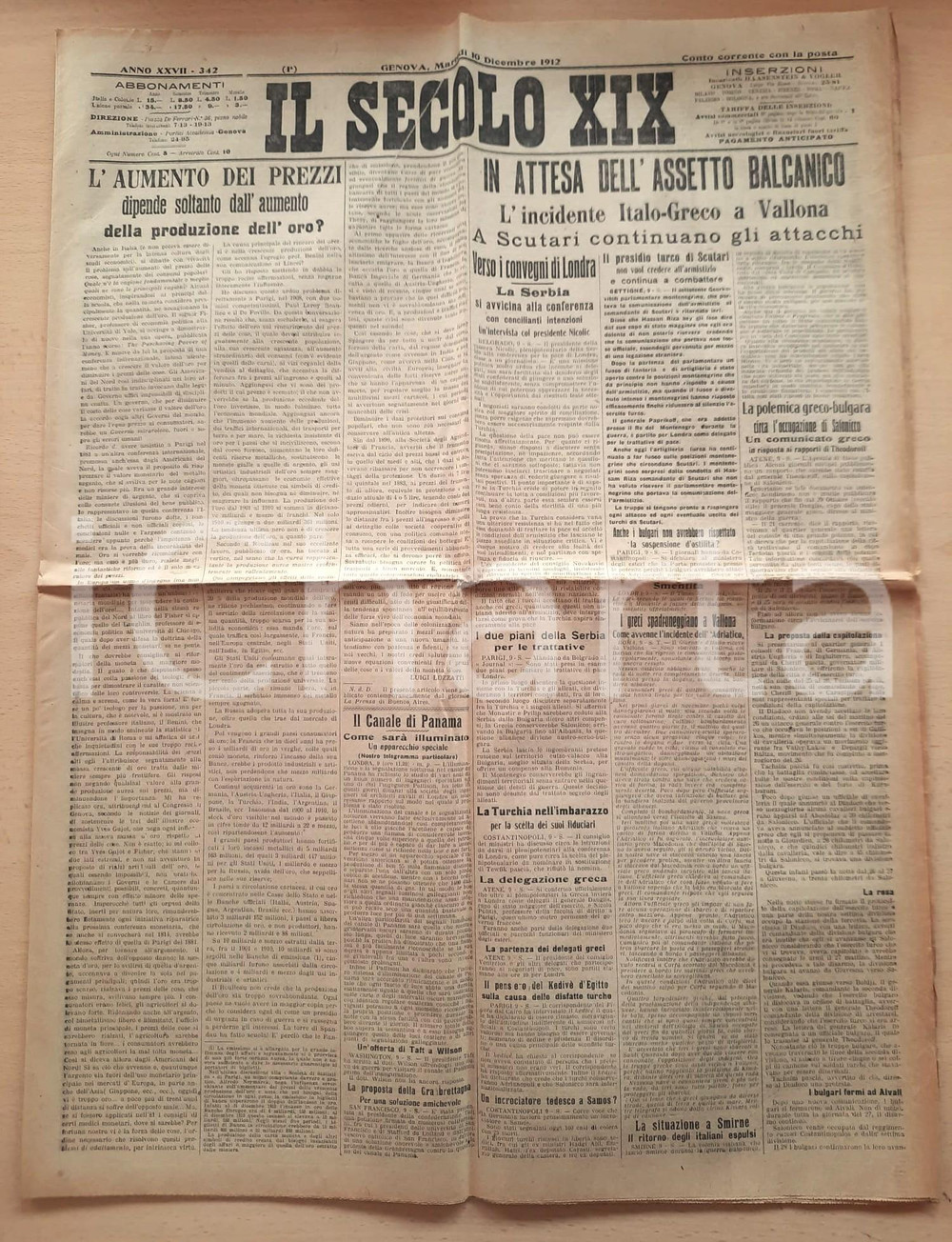 Giornale, rivista storica 1912 IL SECOLO XIX  Prima guerra balcanica  Attacchi a Scutari Giornale 1