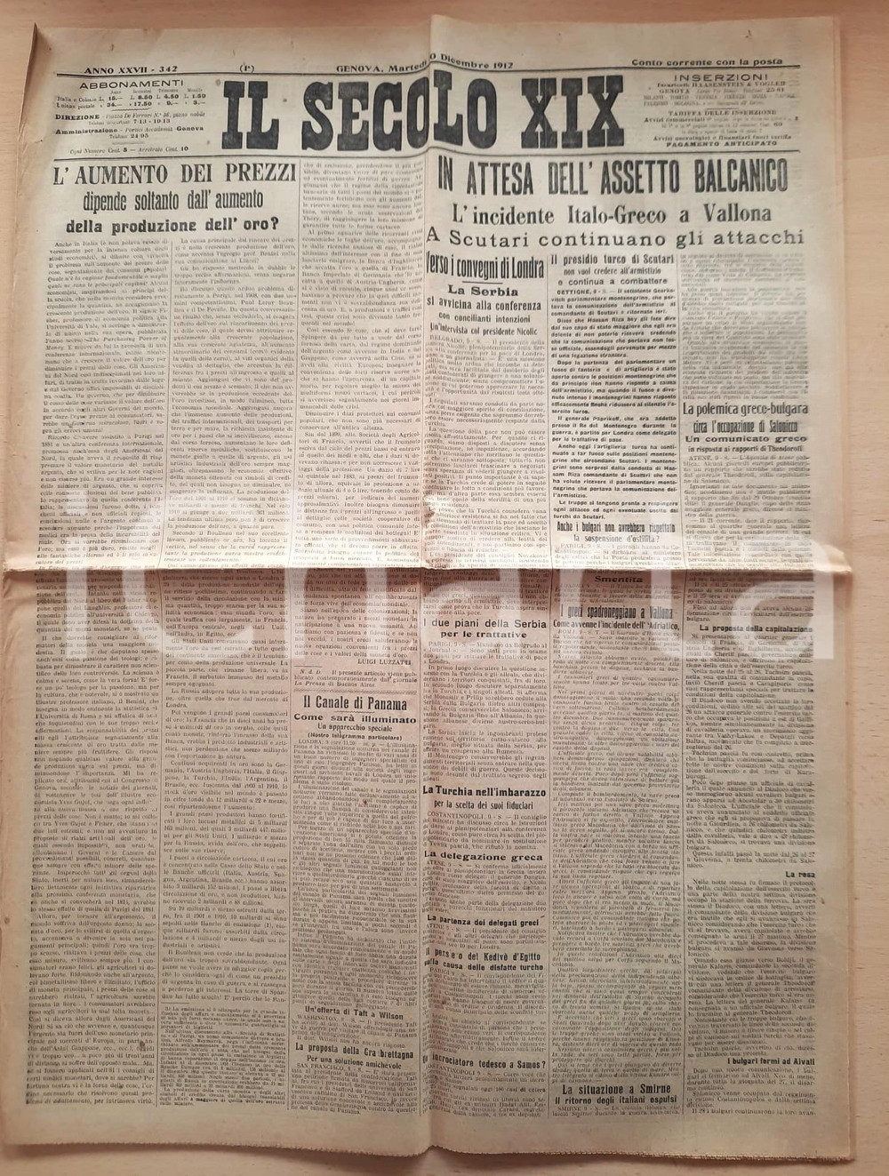 Giornale, rivista storica 1912 IL SECOLO XIX  Prima guerra balcanica  Attacchi a Scutari  Giornale 1