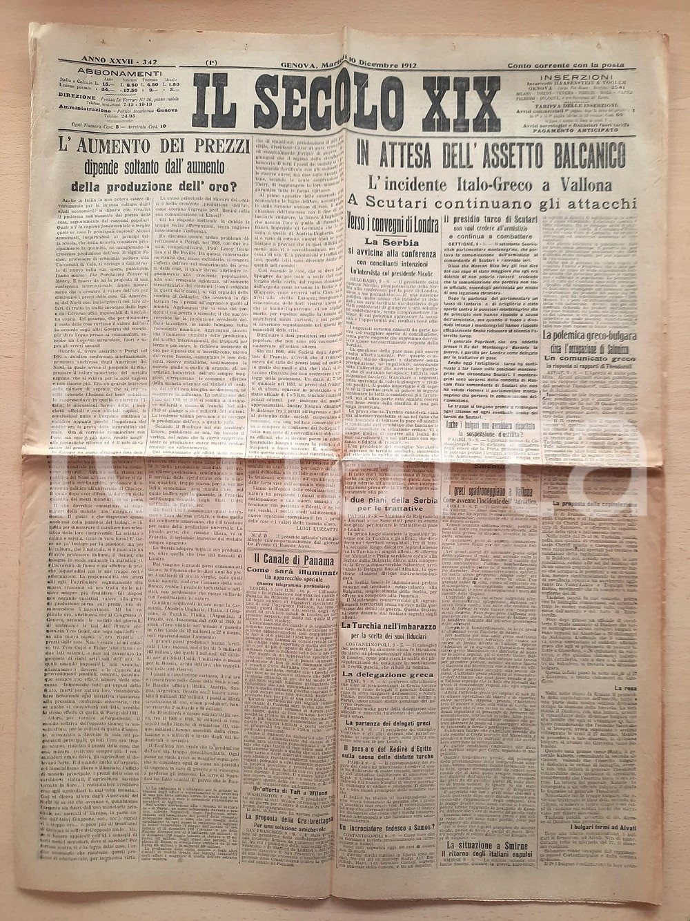 Giornale, rivista storica 1912 IL SECOLO XIX Prima guerra balcanica  Attacchi a Scutari Giornale 1