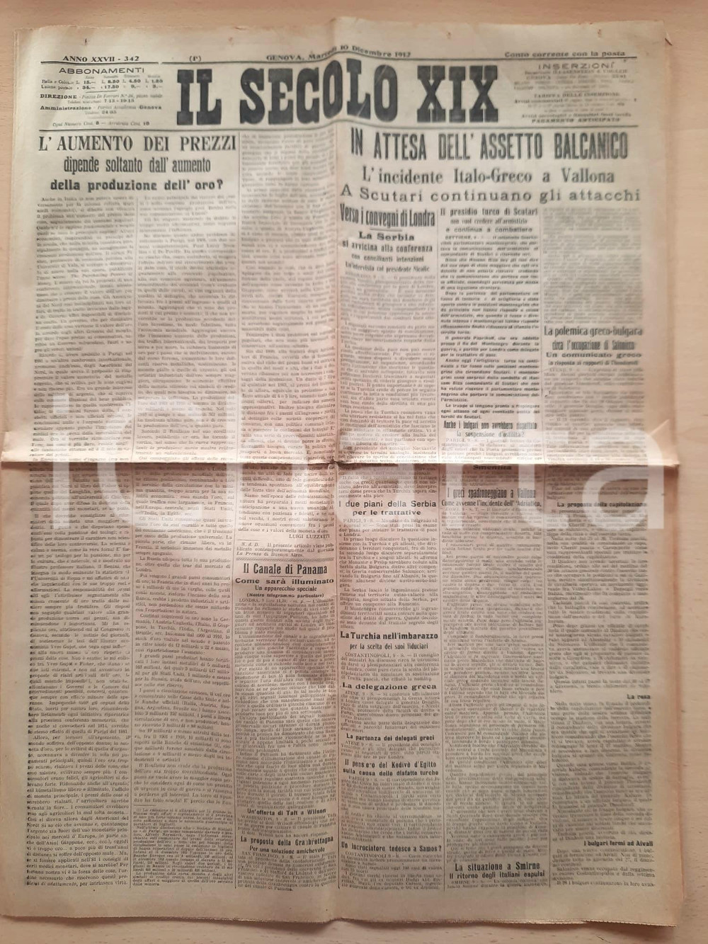Giornale, rivista storica 1912 IL SECOLO XIX Prima guerra balcanica  Attacchi a Scutari  Giornale 1