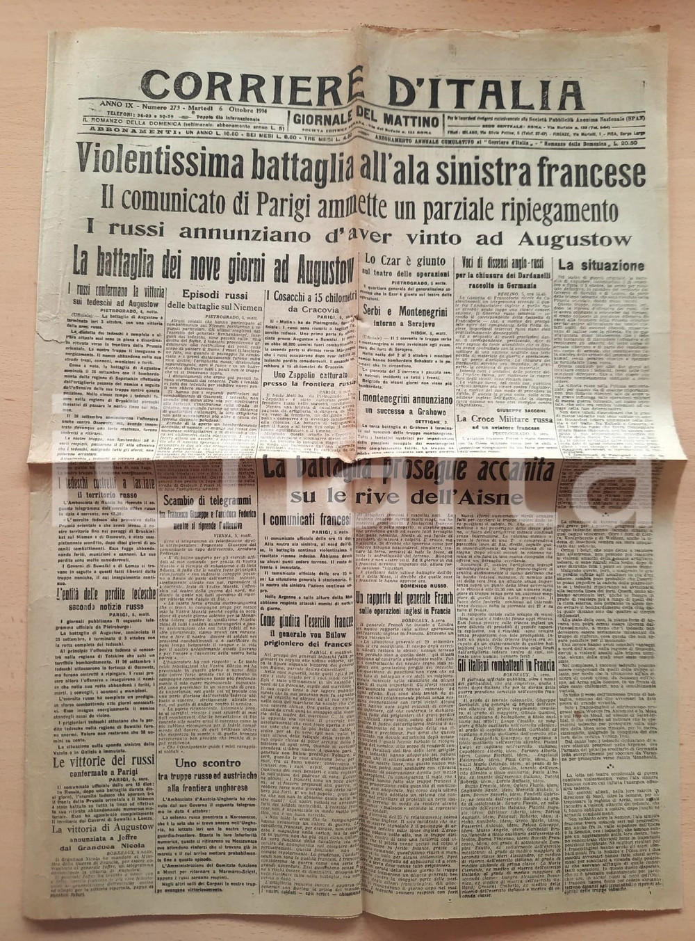 Giornale, rivista storica 1914 WW1 CORRIERE D ITALIA Battaglia all Aisne  Vittoria russa ad Augustow 1