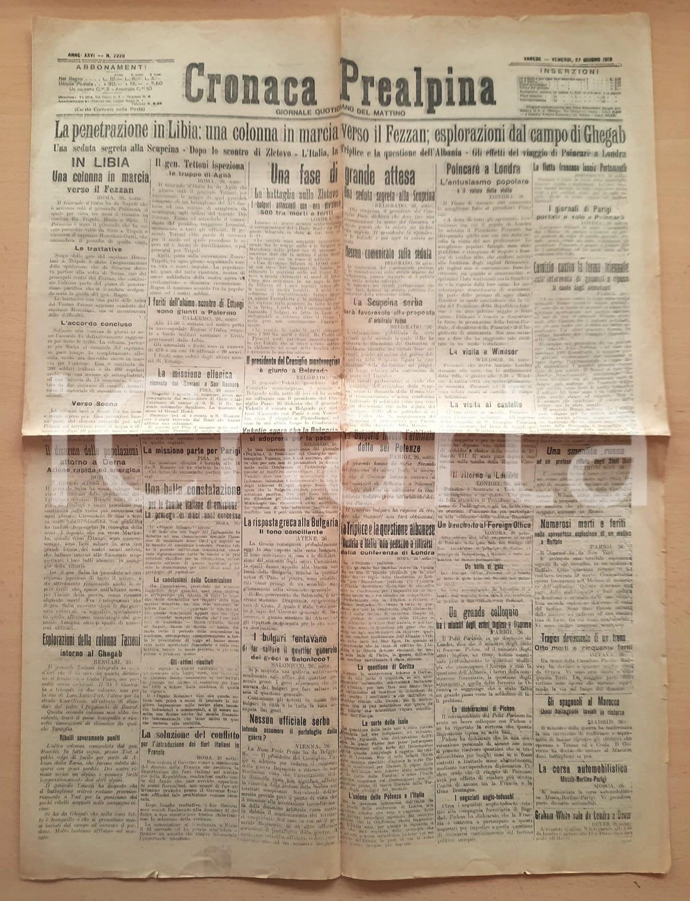 Giornale, rivista storica 1913 CRONACA PREALPINA Italiani in Libia verso il Fezzan  Battaglia Zletovo 1