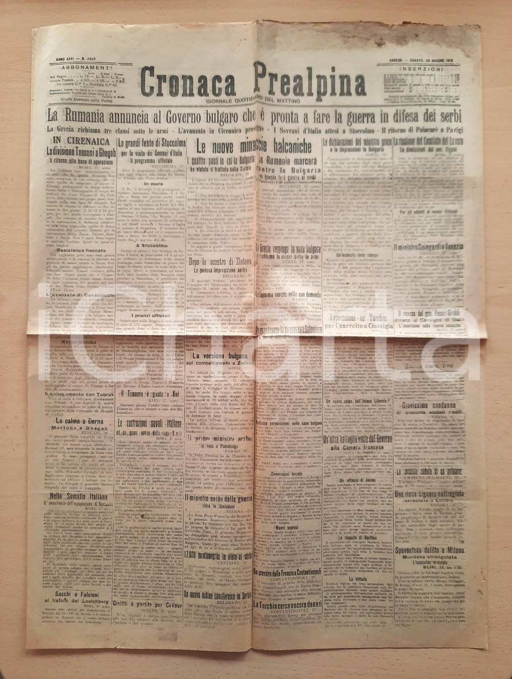 Giornale, rivista storica 1913 CRONACA PREALPINA Romania pronta alla guerra in difesa dei serbi  Giornale 1
