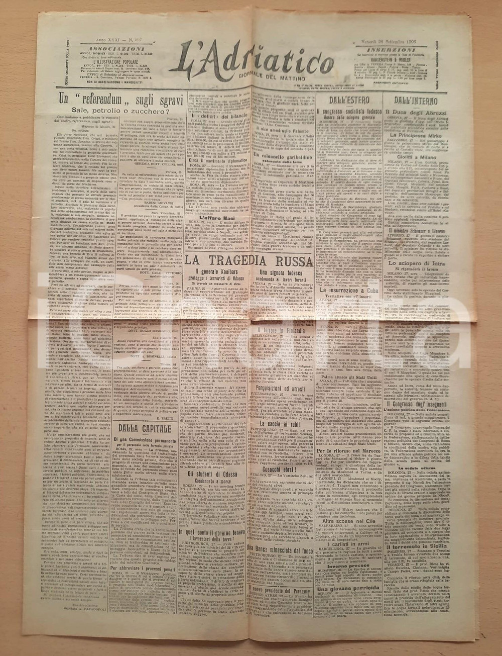 Giornale, rivista storica 1906 L ADRIATICO Referendum sugli sgravi  Kaulbars protegge terroristi a Odessa 1