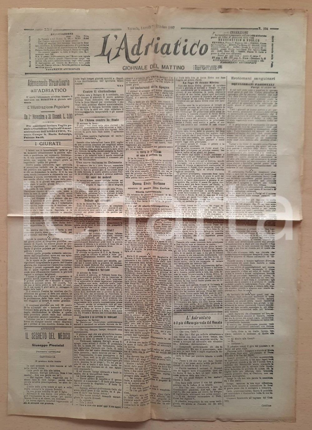 Giornale, rivista storica 1897 L ADRIATICO Vacher le tueur de bergers  Elvira Borbone contro il padre 1