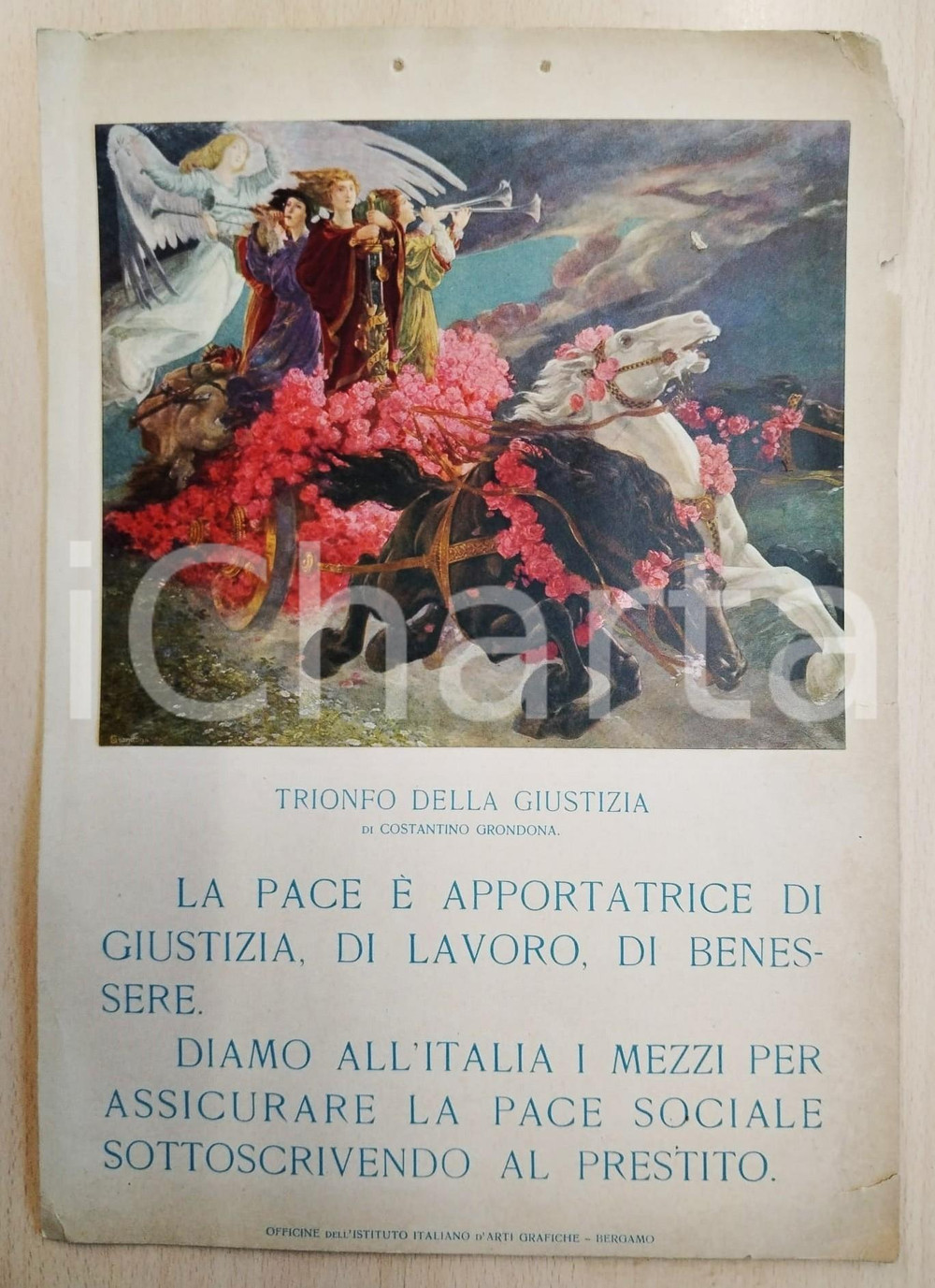 Oggetto da collezione cartaceo 1918 ca WW1 ITALIA Prestito Nazionale  Ill. di Costantino GRONDONA Manifestino 1