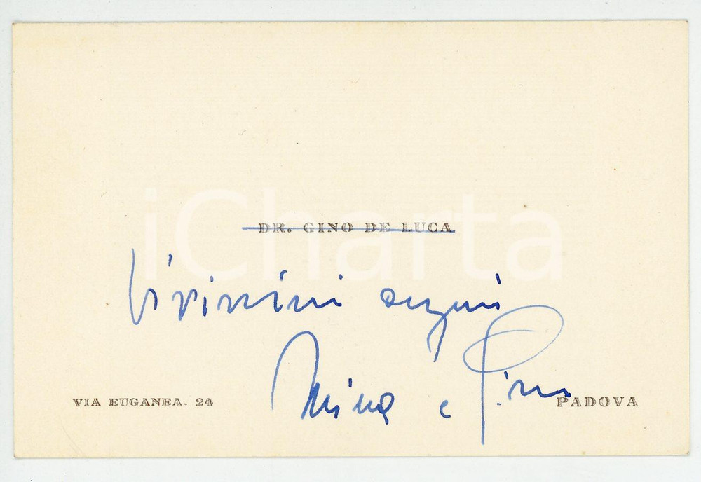 Oggetto da collezione cartaceo 1958 PADOVA Dr. Gino DE LUCA Biglietto da visita AUTOGRAFO 1