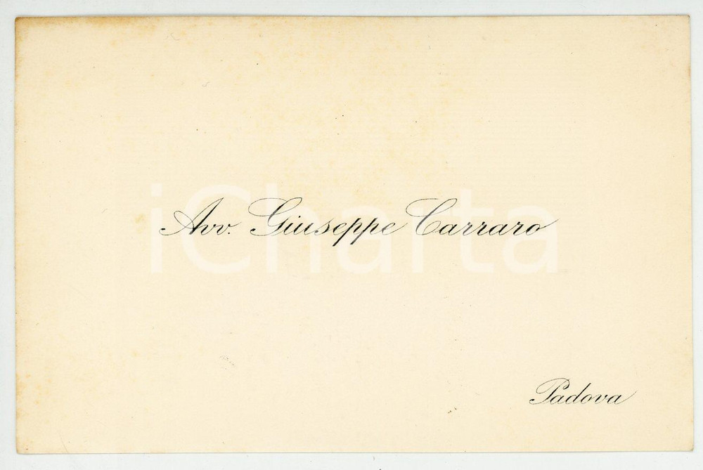 Oggetto da collezione cartaceo 1955 ca PADOVA Avv. Giuseppe CARRARO Biglietto da visita 10x7 cm 1